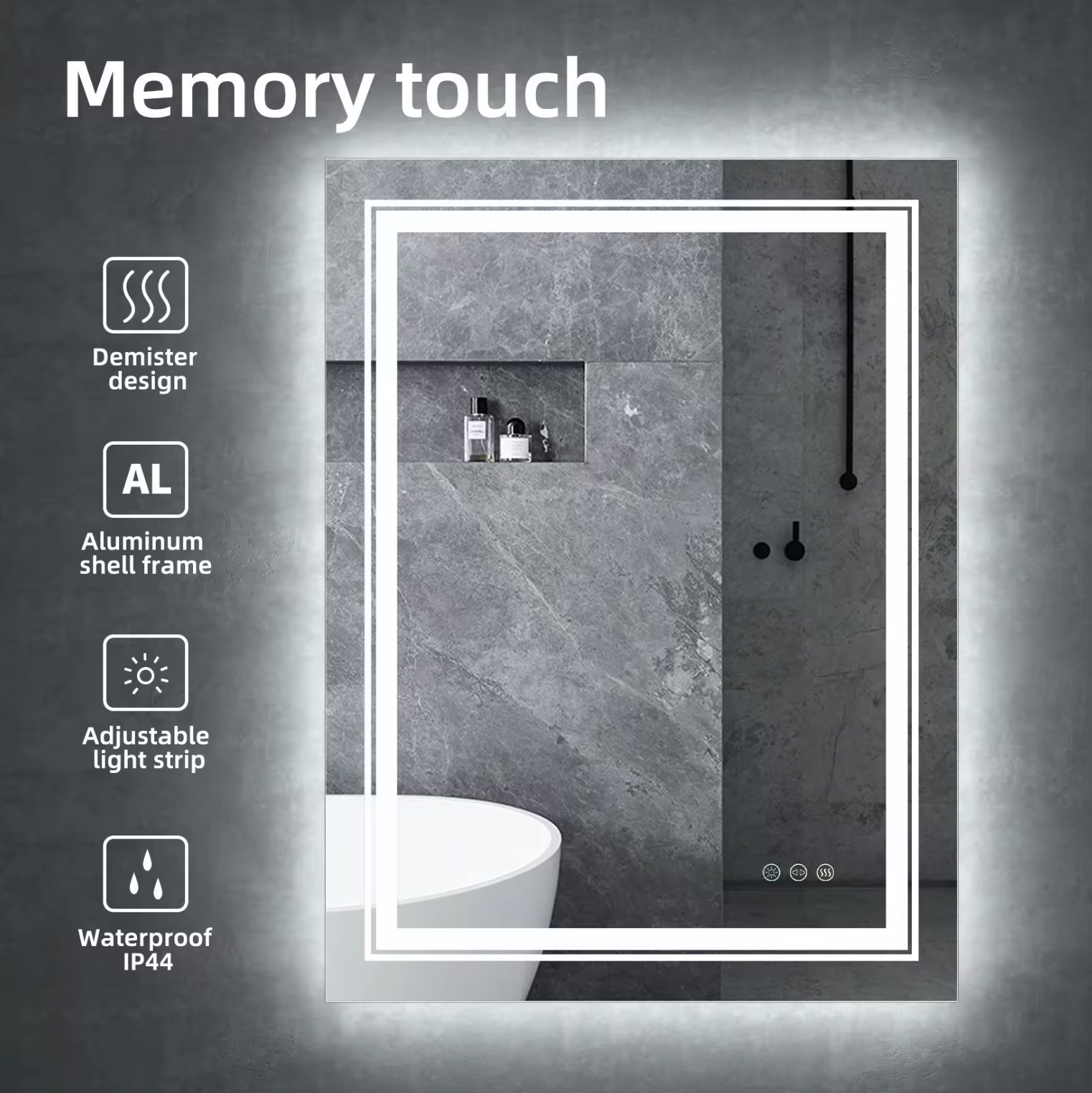 Interior Ave - 50 x 70cm Rectangle Frameless LED Bathroom Mirror 4