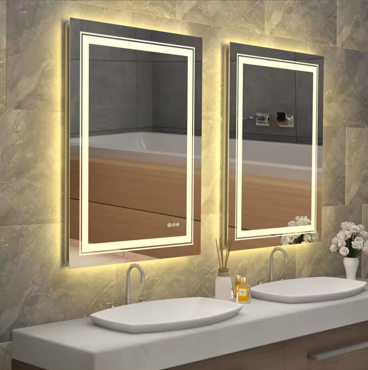 Interior Ave - 50 x 70cm Rectangle Frameless LED Bathroom Mirror 5