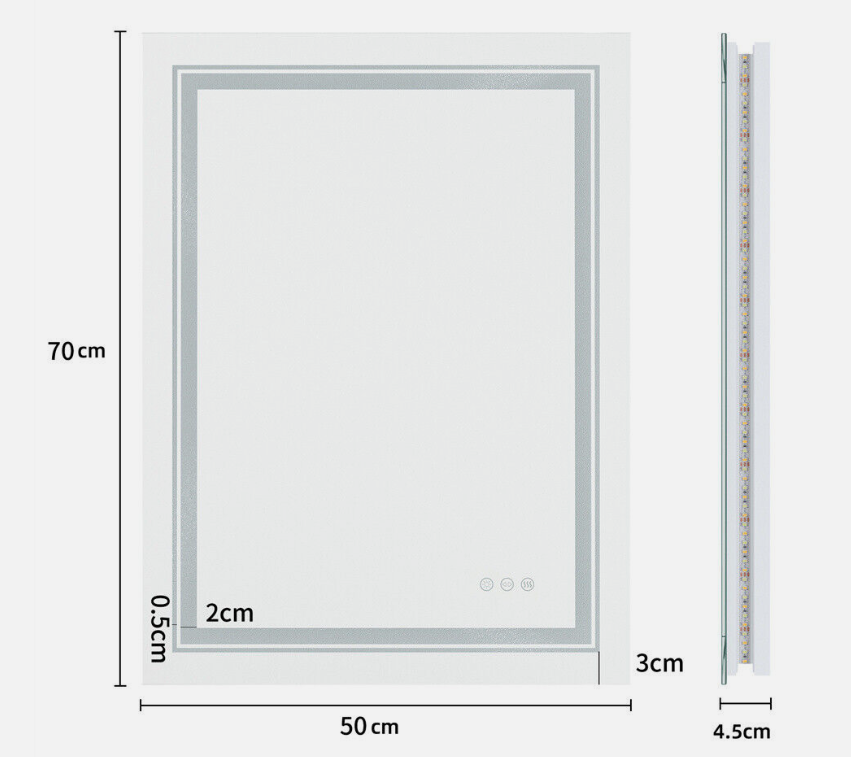 Interior Ave - 50 x 70cm Rectangle Frameless LED Bathroom Mirror 6