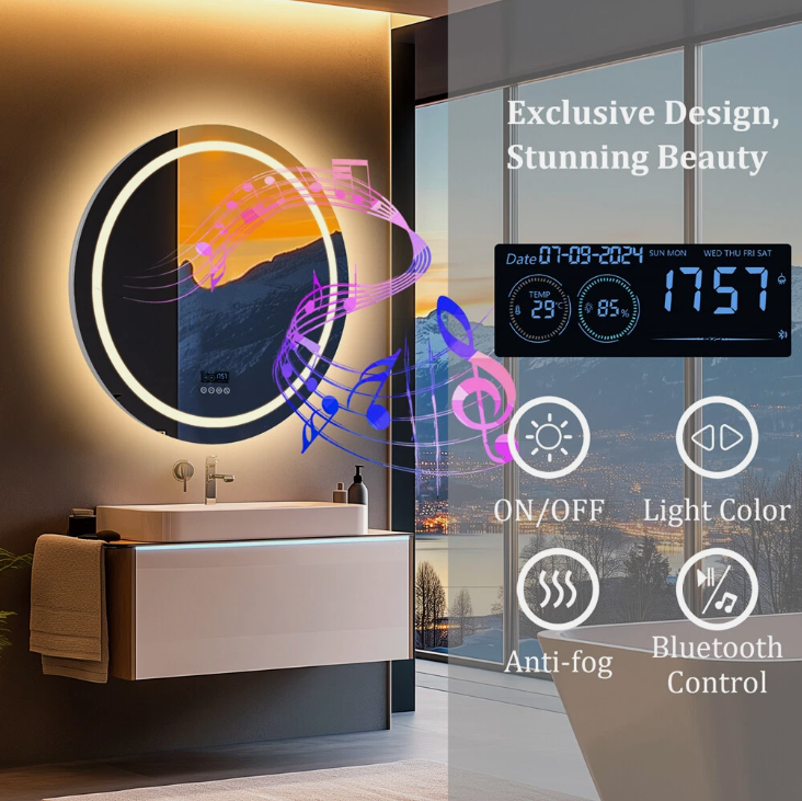 Interior Ave - 80cm Round Frameless LED Bathroom Mirror – Bluetooth 3
