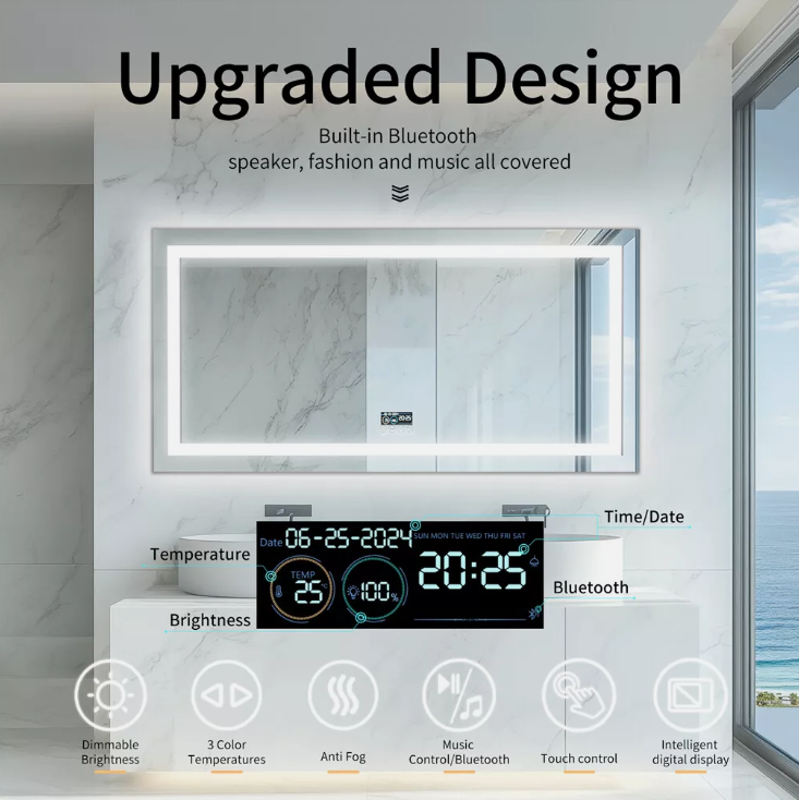 Interior Ave - 60 x 80cm Rectangle Frameless LED Bathroom Mirror – Bluetooth 3