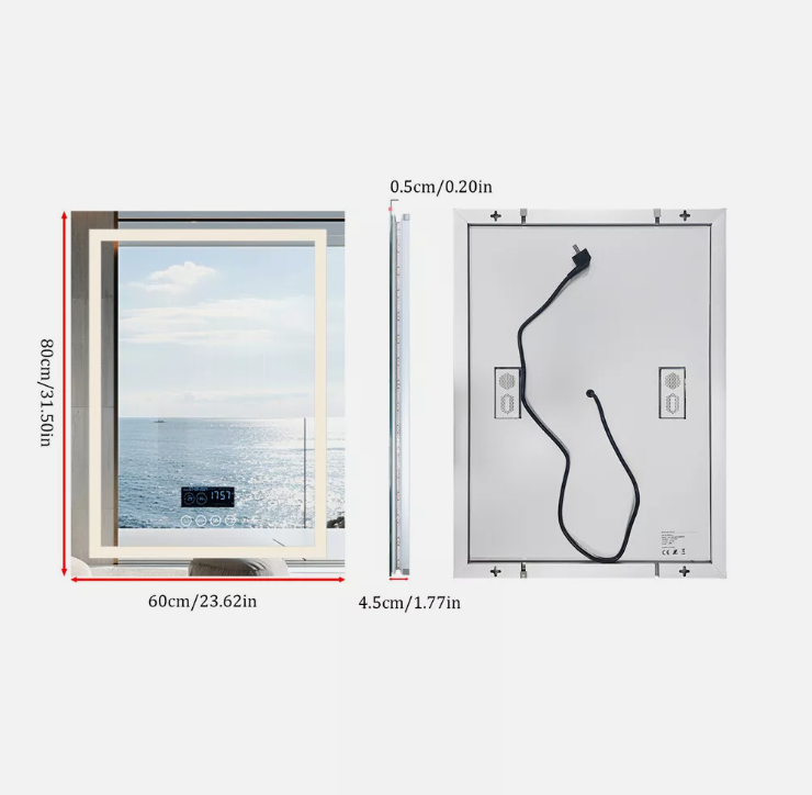 Interior Ave - 60 x 80cm Rectangle Frameless LED Bathroom Mirror – Bluetooth 5