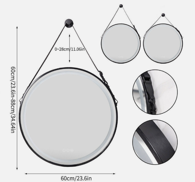 Interior Ave - 60cm Round Black Hanging LED Bathroom Mirror 4