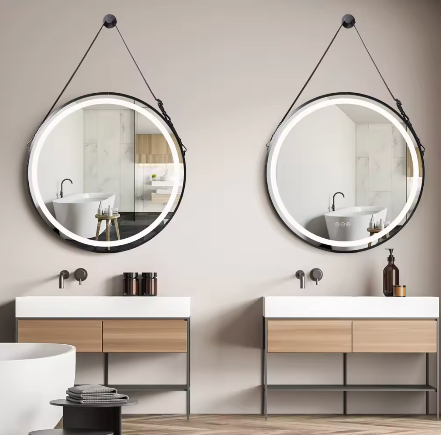 Interior Ave - 80cm Round Black Hanging LED Bathroom Mirror 3