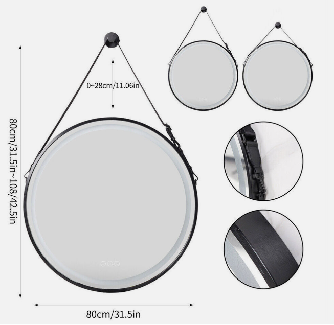 Interior Ave - 80cm Round Black Hanging LED Bathroom Mirror 4