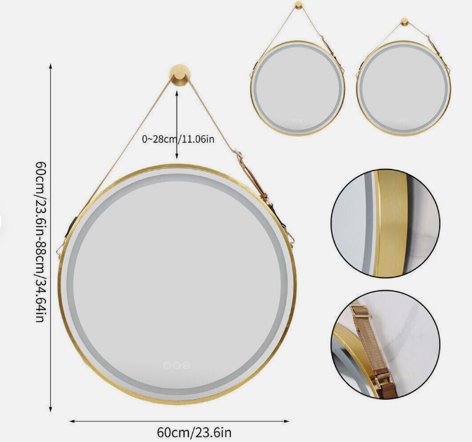 Interior Ave - 60cm Round Gold LED Hanging Bathroom Mirror 5