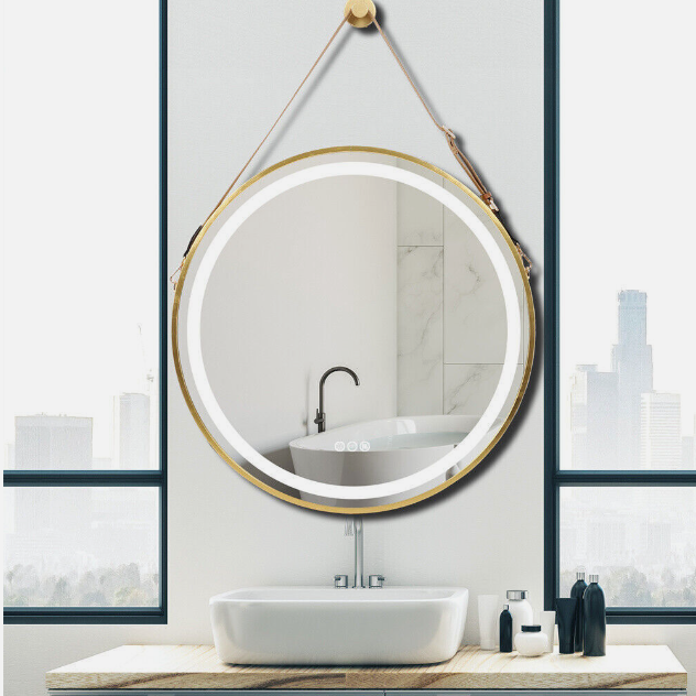 Interior Ave - 80cm Round Gold Hanging LED Bathroom Mirror