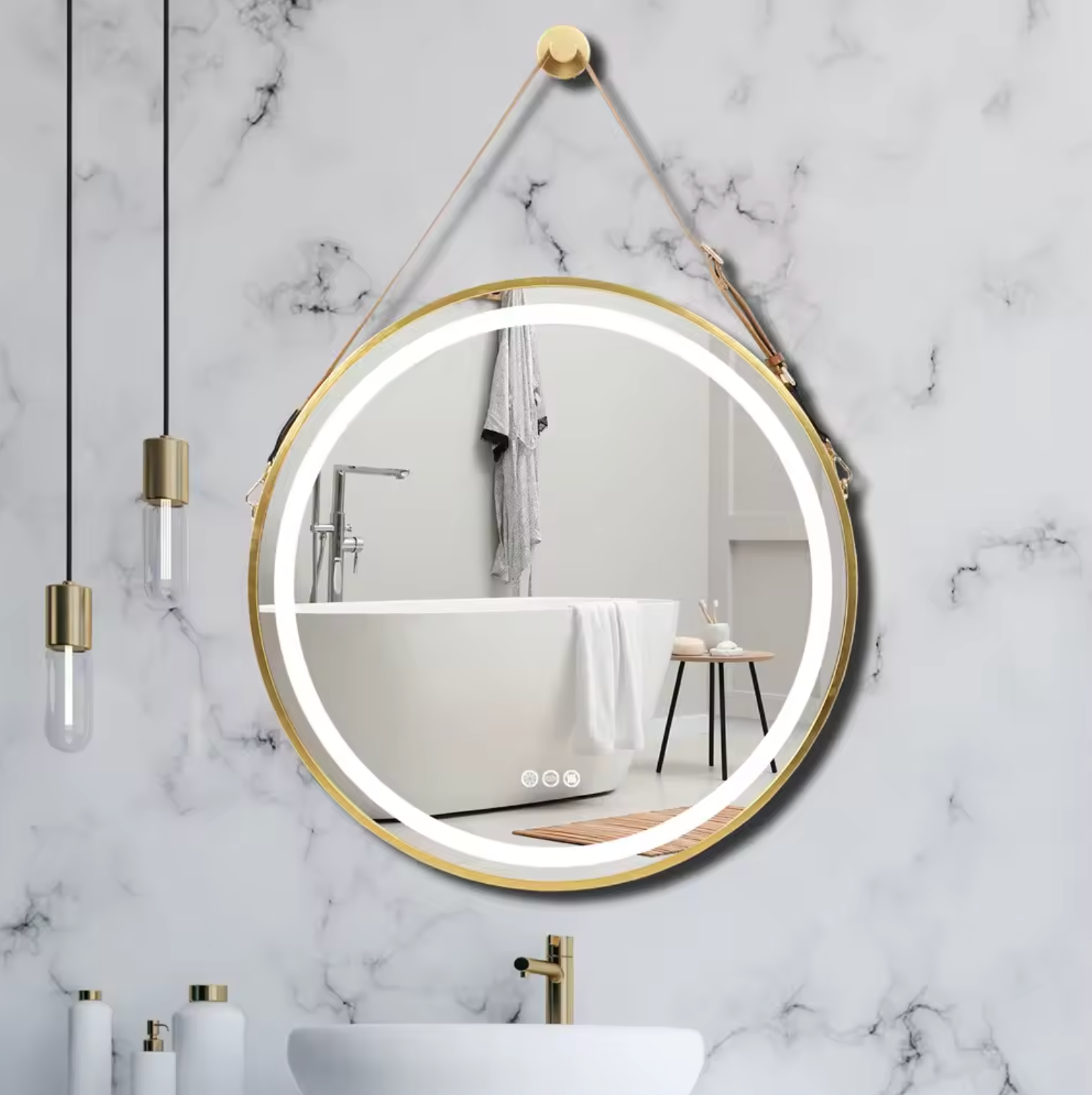 Interior Ave - 80cm Round Gold Hanging LED Bathroom Mirror 3