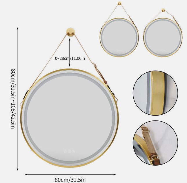 Interior Ave - 80cm Round Gold Hanging LED Bathroom Mirror 6