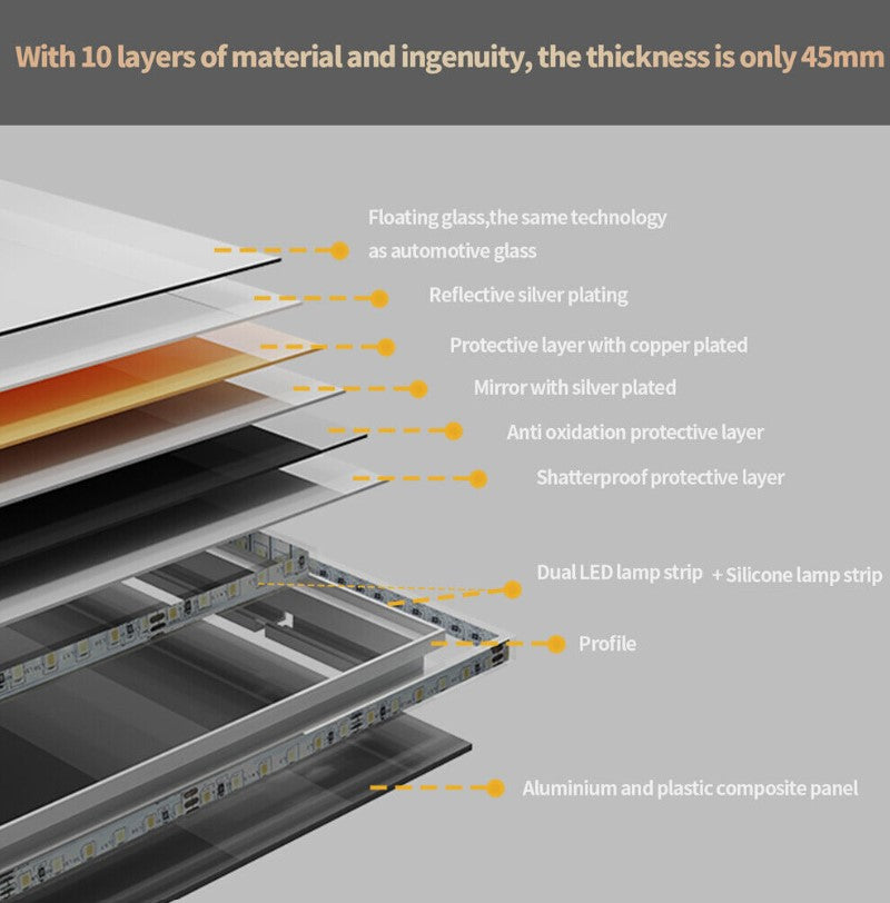 Interior Ave - 80 x 80cm Square Frameless LED Bathroom Mirror 5