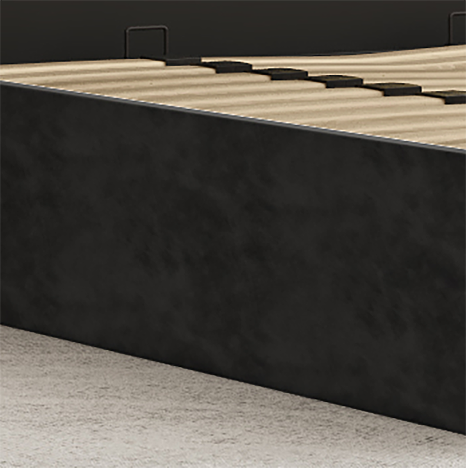 King Size Elegant Luxury Bedframe with Gas Lift Storage Charcoal Velvet Fabric Golden Trim 5