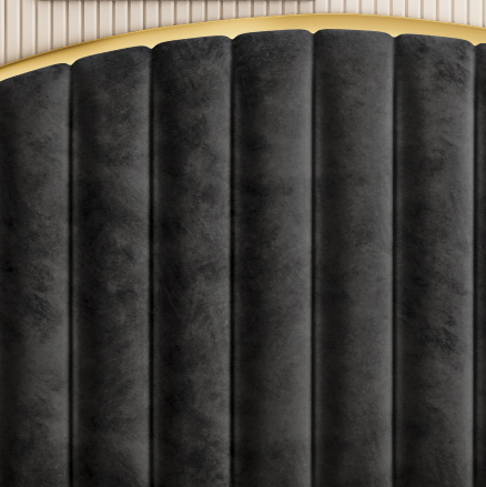 King Size Elegant Luxury Bedframe with Gas Lift Storage Charcoal Velvet Fabric Golden Trim 6