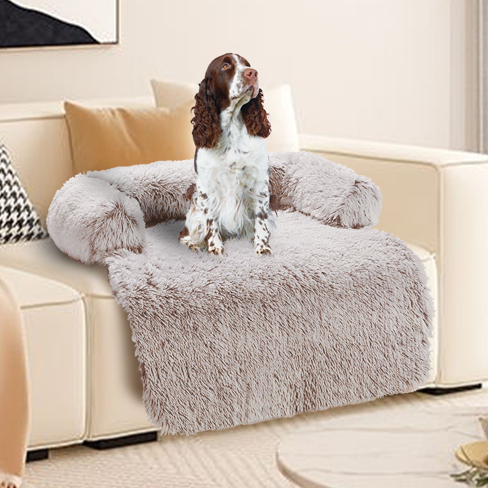 Pet Sofa Bed Dog Calming Sofa Cover Protector Cushion Plush Mat L 7