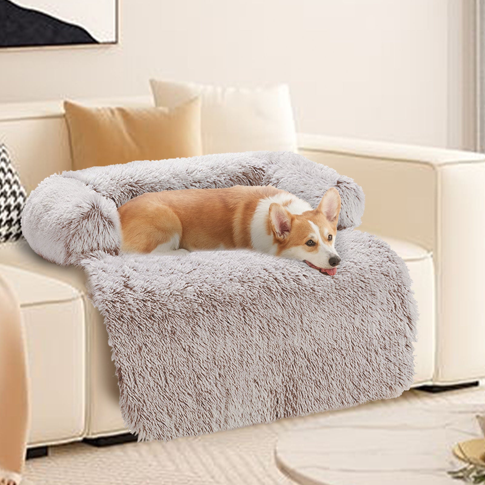 Pet Sofa Bed Dog Calming Sofa Cover Protector Cushion Plush Mat S 6