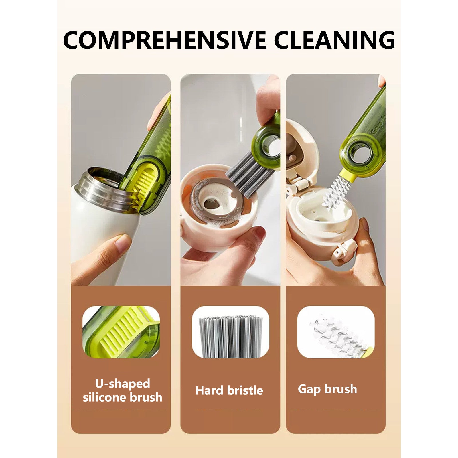 Cleanix Multi-purpose Cup Cleaning Brush Three-in-one Gap Cup Brush Cleaning Tool 3