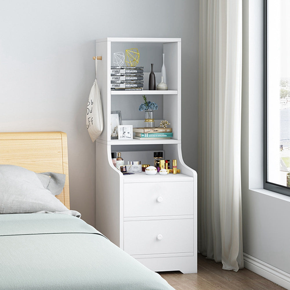 Minimalist Bedroom Cabinet Warm White 3-Shelf Storage Unit with 2 Drawers 12
