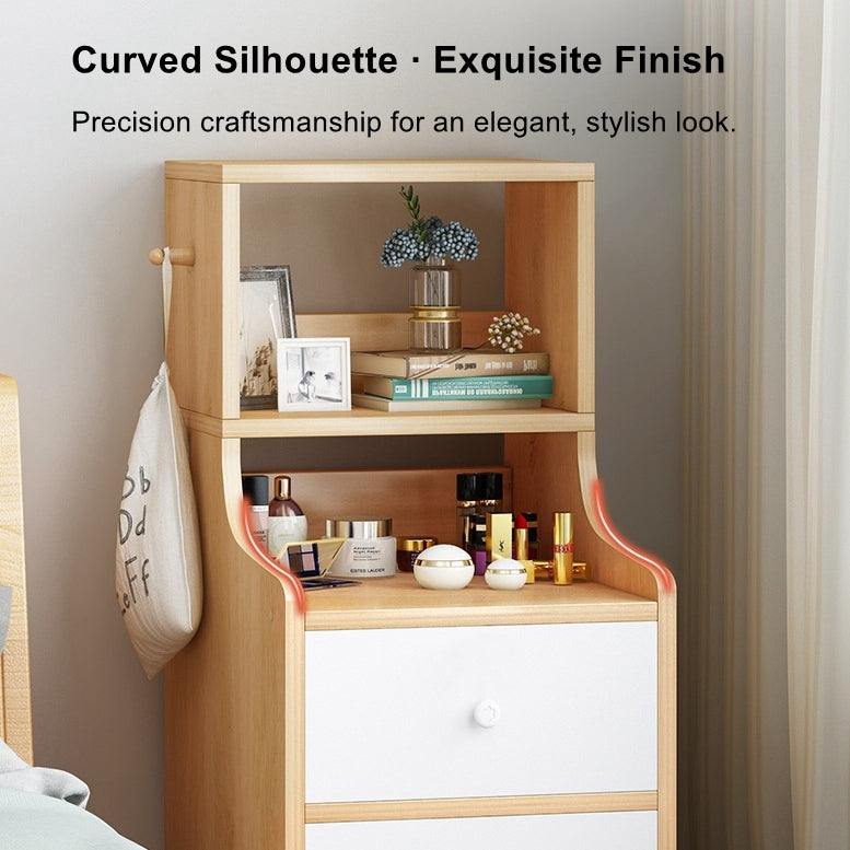 Minimalist Tall Bookshelf White Nightstand Cabinet with Drawers Curved Design 8
