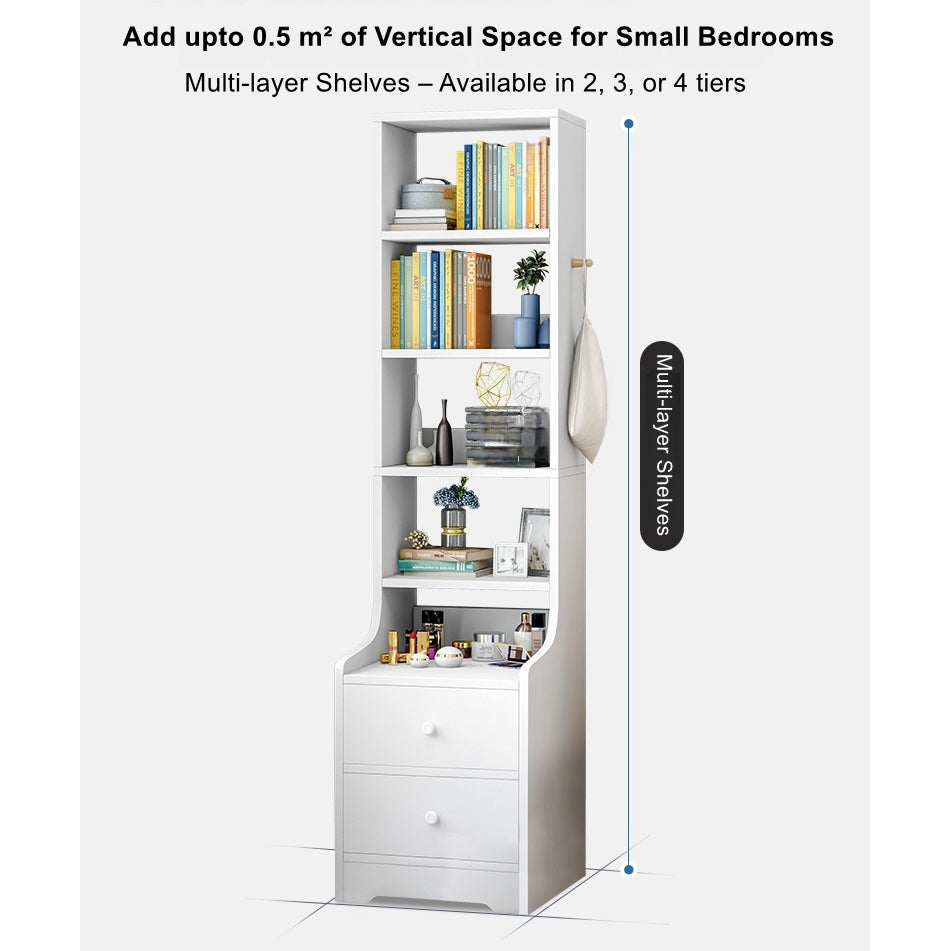 Minimalist Tall Bookshelf White Nightstand Cabinet with Drawers Curved Design 9