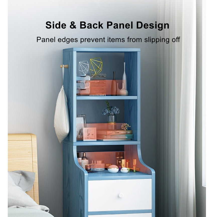 2x Bedside table pair with shelves drawers side hook modern design white 6