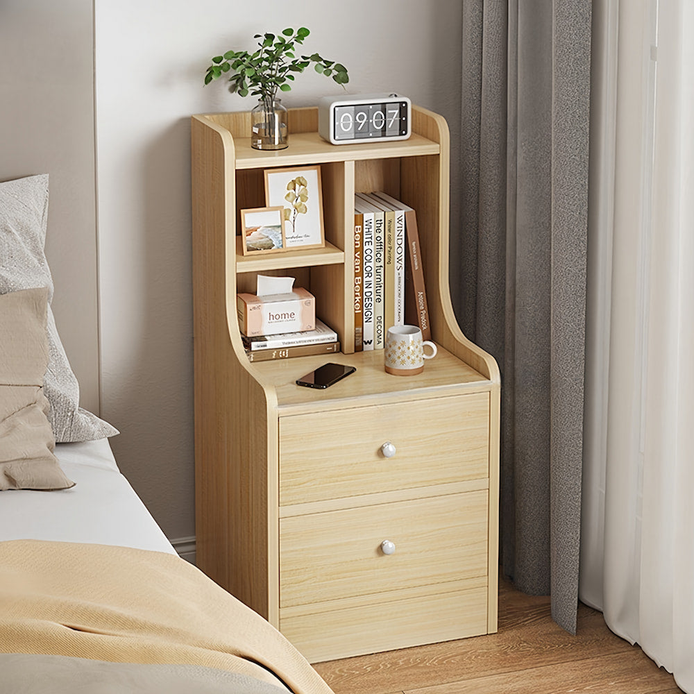 Minimalist Wooden Nightstand Multi-Functional Top Storage Natural Design 11