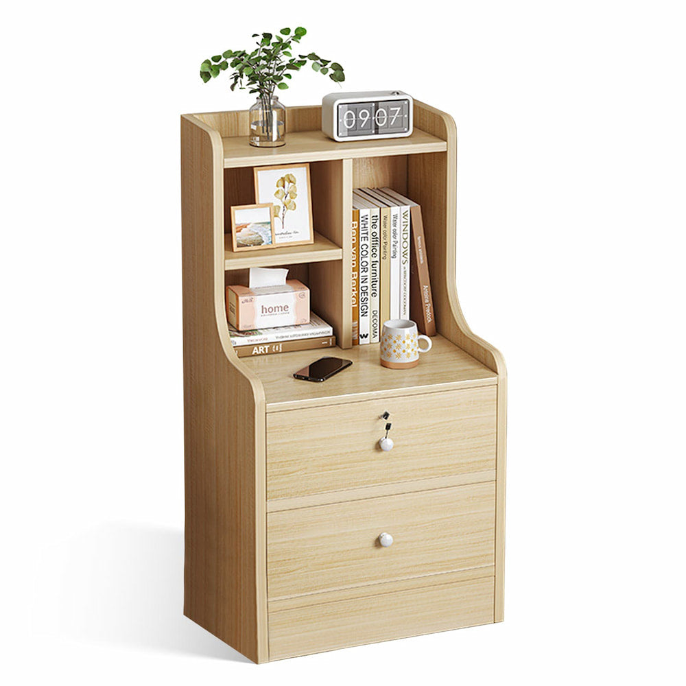 Minimalist Wooden Nightstand Multi-Functional Top Storage Natural Design 12