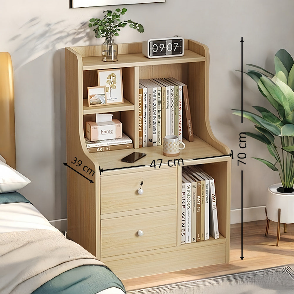 2x bedside table set wooden drawers lockable storage bedroom furniture