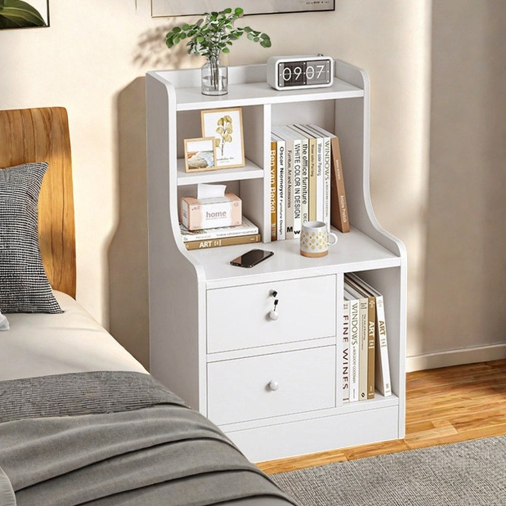2x Bedside table set modern minimalist lockable drawer open storage unit 11