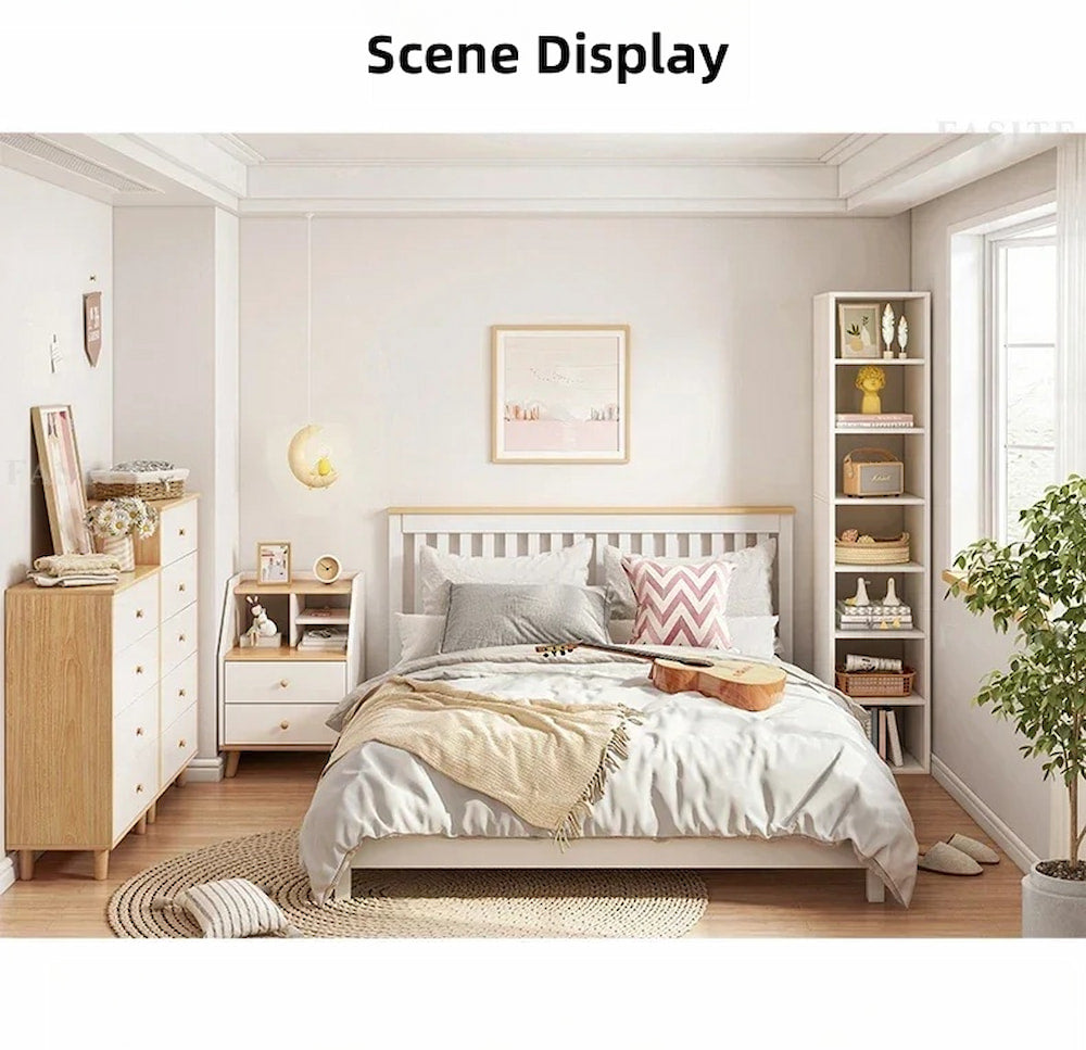 2x Bedside table set modern design wooden legs white drawers furniture 10