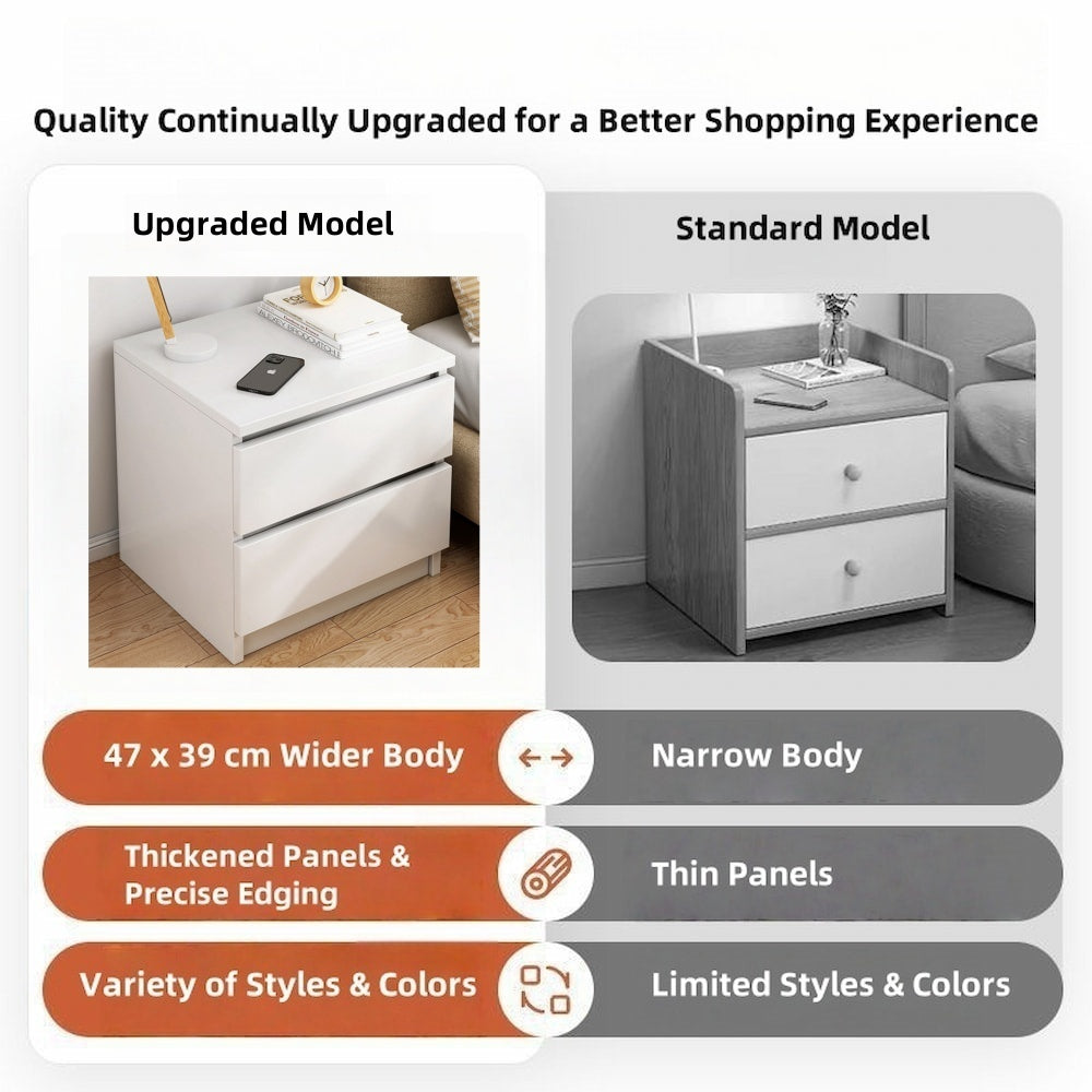 2x Bedside table set with drawers, minimalist design, warm white finish 3