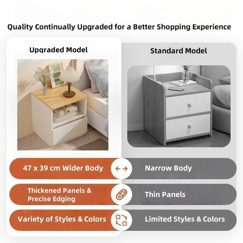 2x bedside table set modern white oak wood drawer minimalist design 3