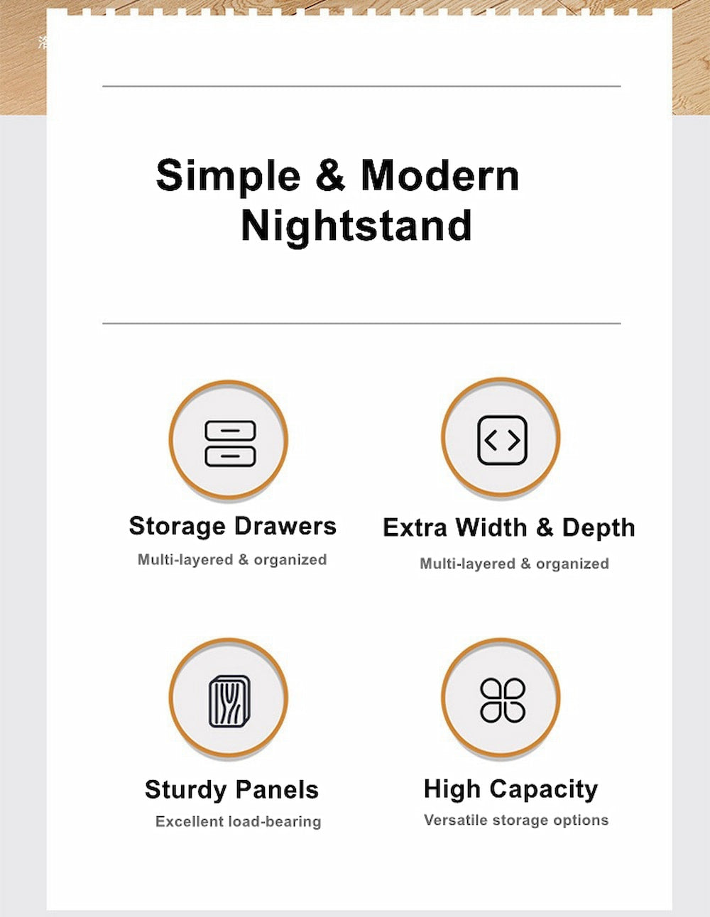 Modern Nightstand Oak Wood Grain Top White Cabinet Double Drawer Finger Pull 7