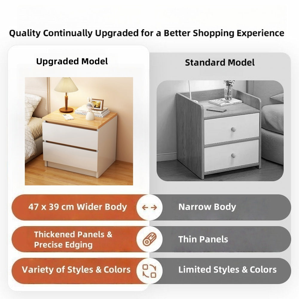 2x Bedside table pair oak wood grain drawers minimalist design furniture 3