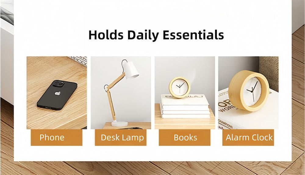 Modern Nightstand Wood Effect Top White Cabinet Triple Drawer Finger Pull Design 4