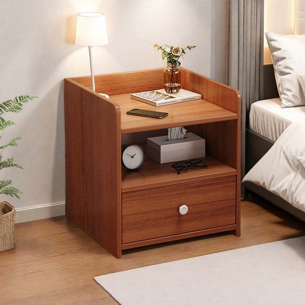 2x bedside table set vintage walnut tray drawer wooden nightstand pair 12