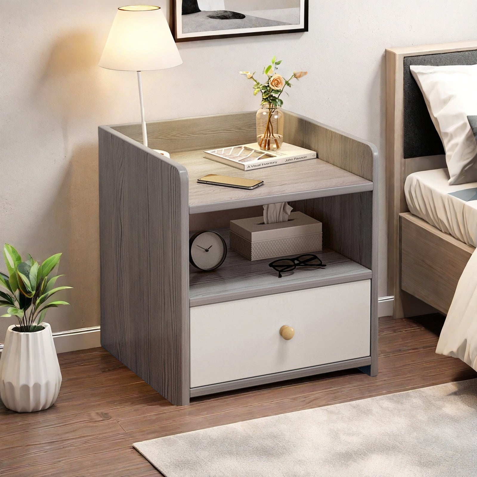 2x bedside table with drawer and shelf modern nightstand bedroom furniture 11