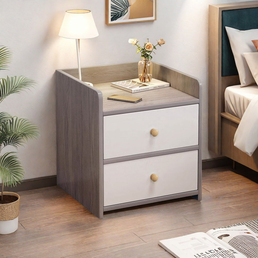 Two-Tone Nightstand Light Gray Wood White Drawers Safety Edge Wooden Knobs 11