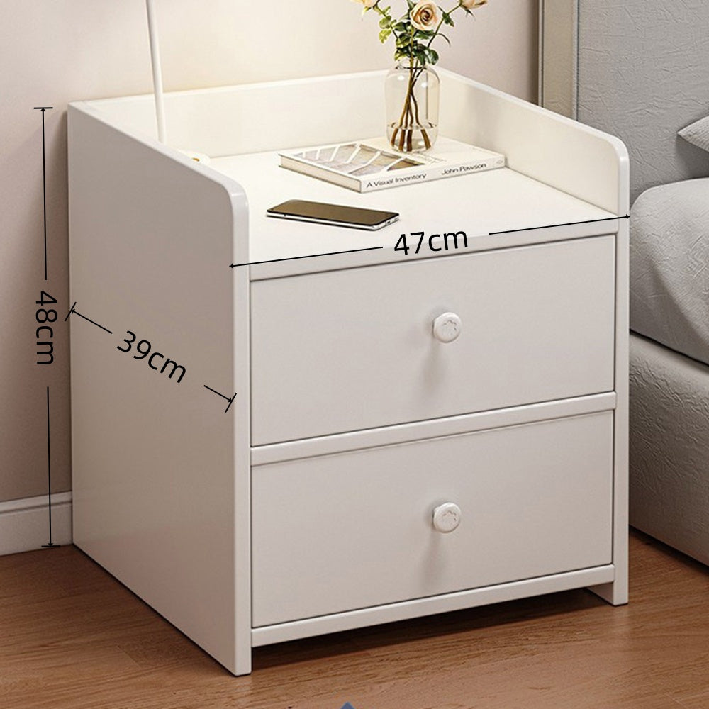 Minimalist Nightstand White Double Drawer Safety Tray Design Wooden Handles