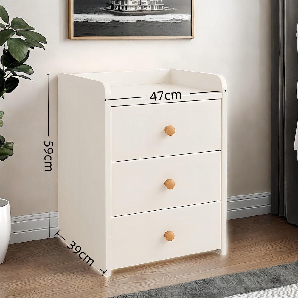 2x Bedside Table Pair White 3 Drawers Wooden Knobs Modern Minimalist Design