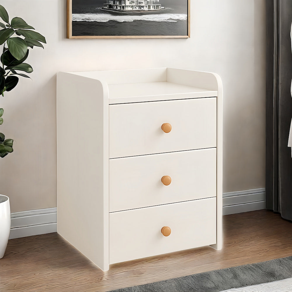 2x Bedside Table Pair White 3 Drawers Wooden Knobs Modern Minimalist Design 11
