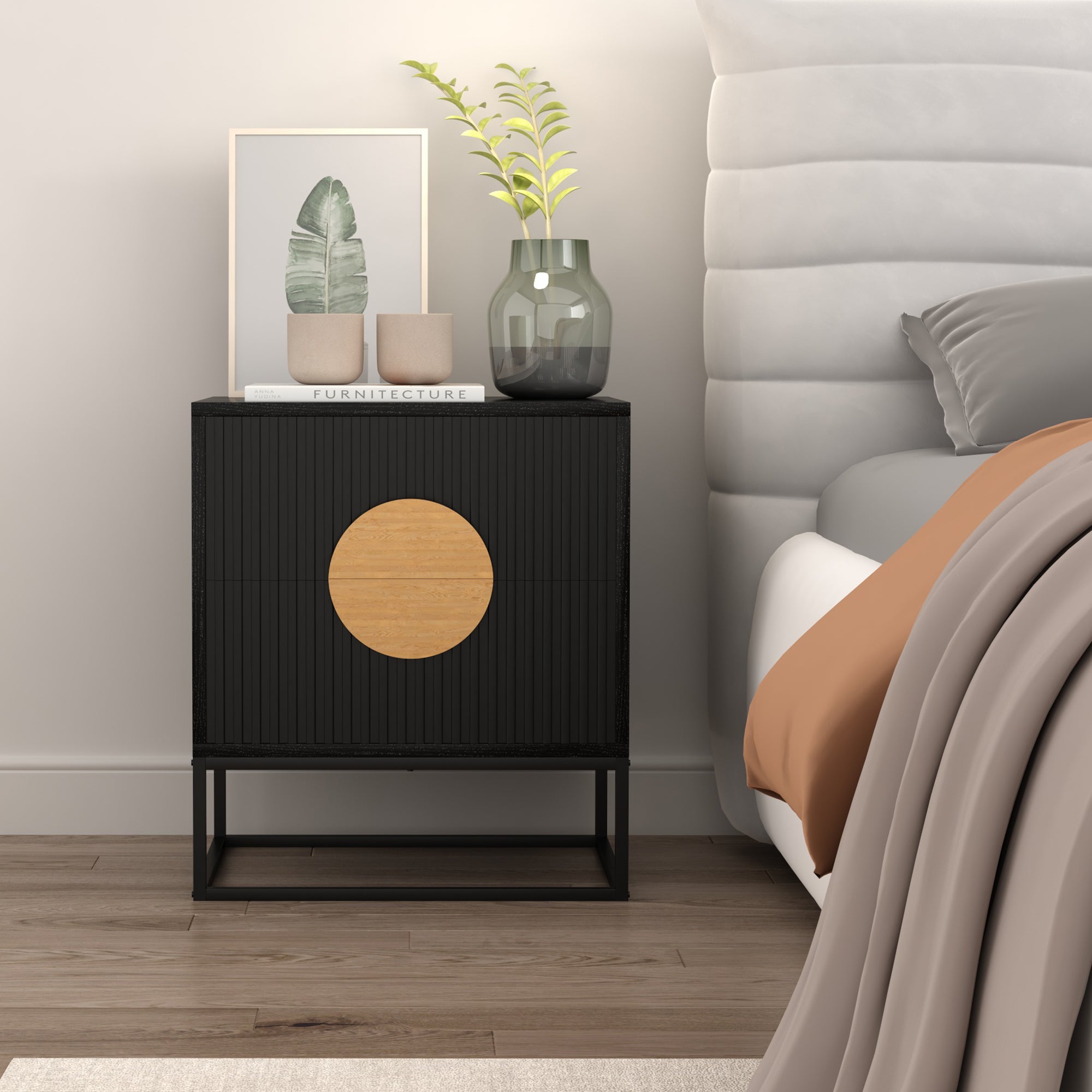 Belmonte Fluted Bedside Table in Black 3