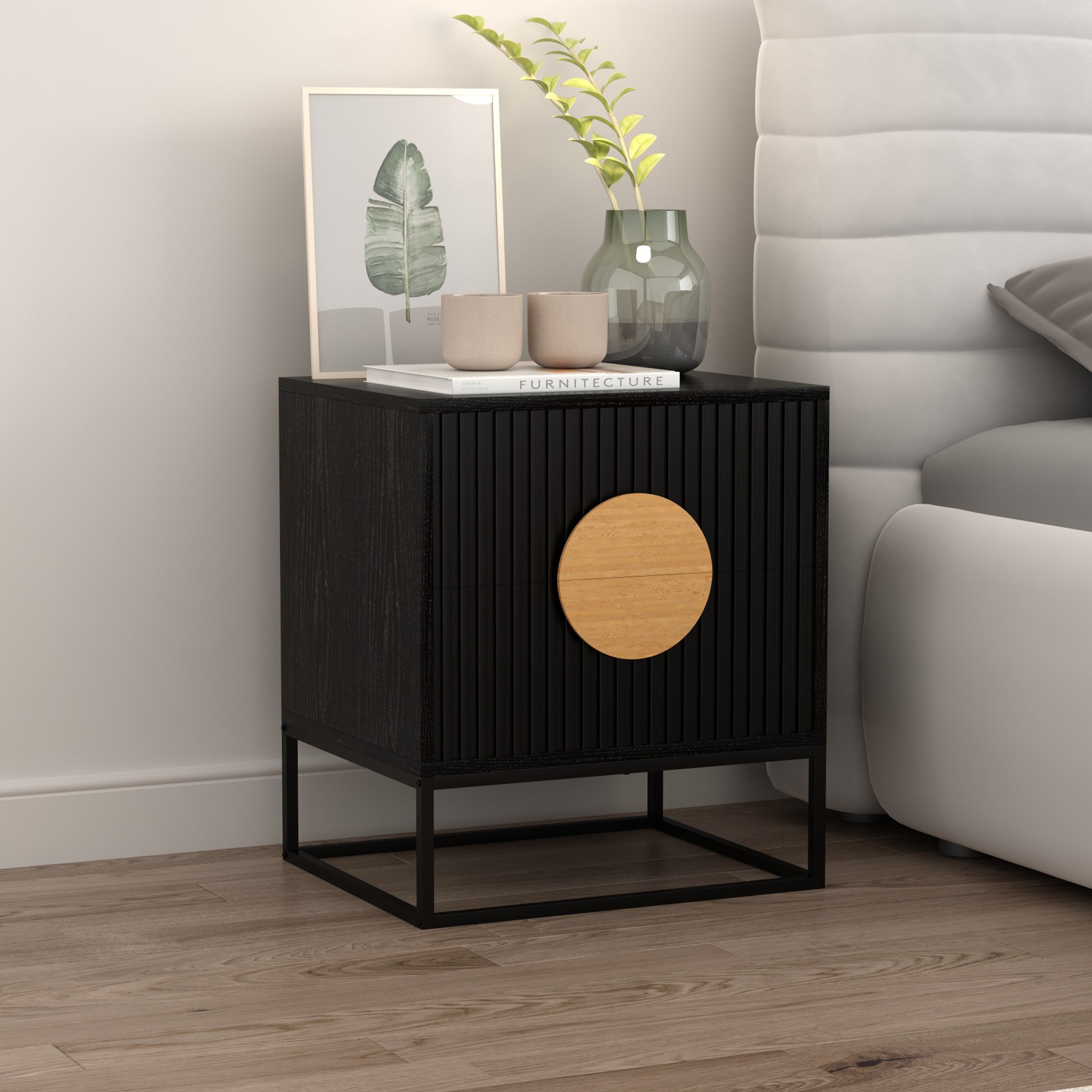 Belmonte Fluted Bedside Table in Black 4