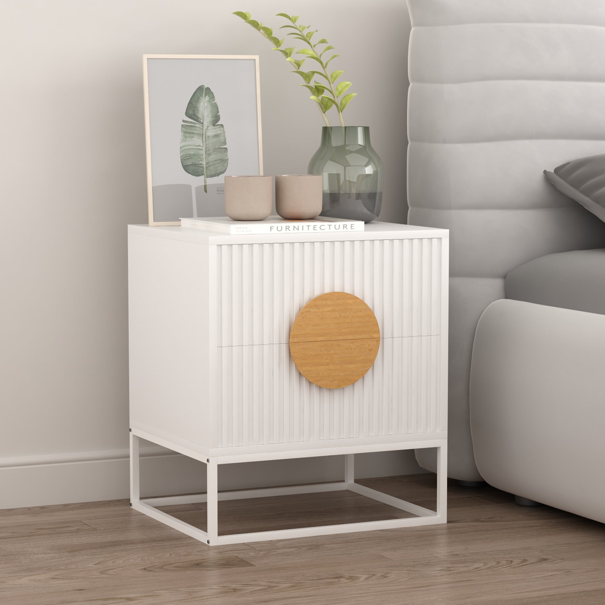 Belmonte Fluted Bedside Table in White 4