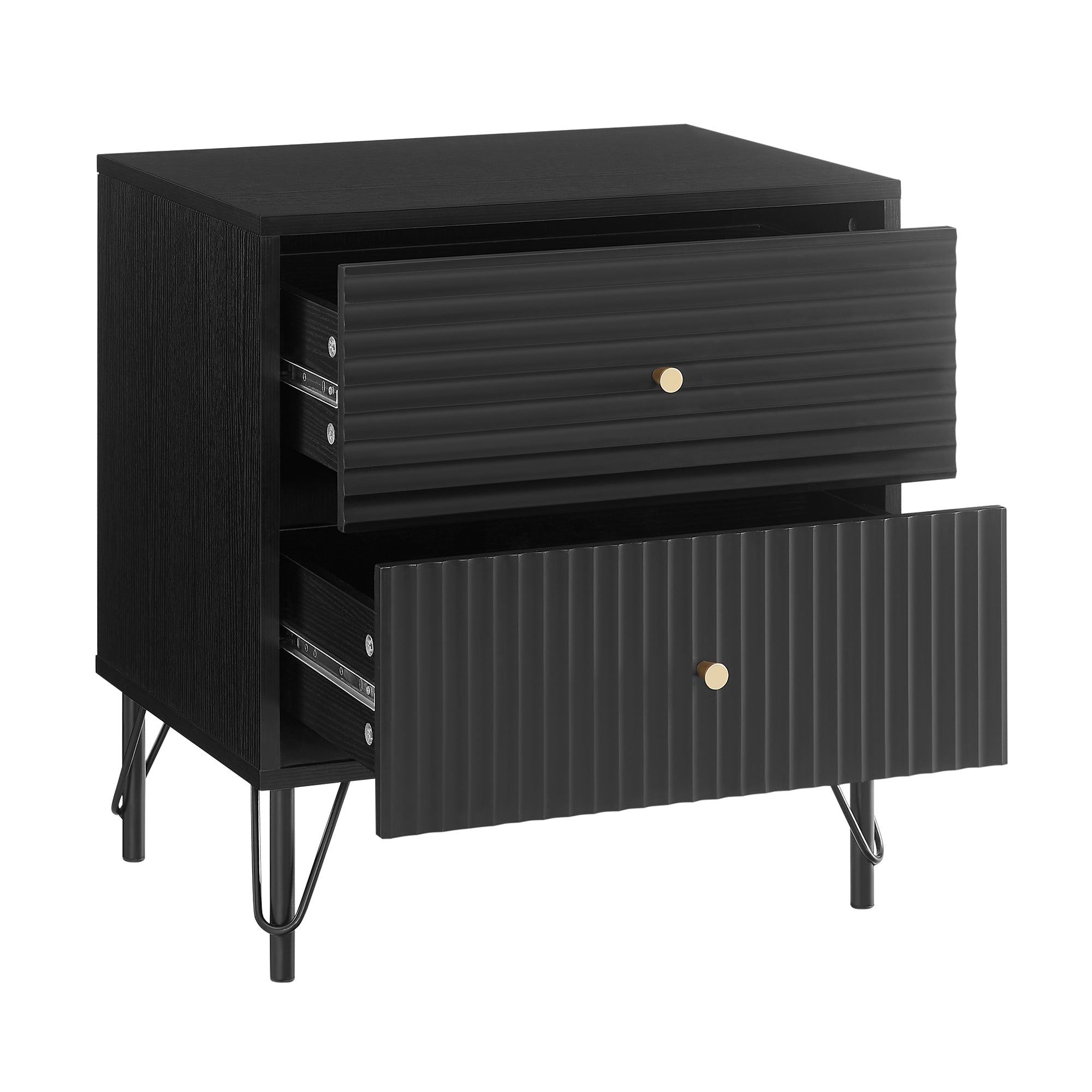 Lisa Wavy Fluted Bedside Table in Black 4