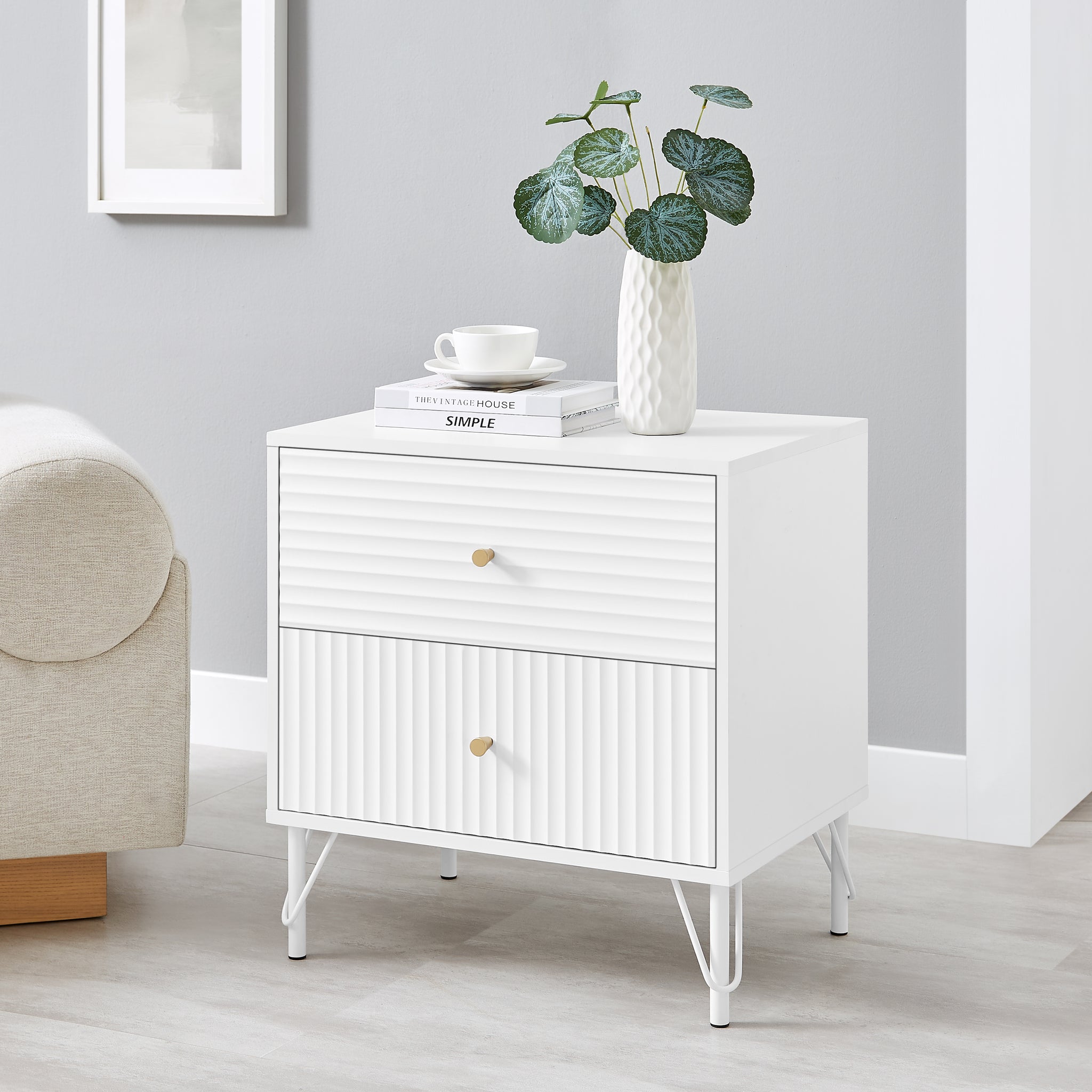 Lisa Wavy Fluted Bedside Table in White 3