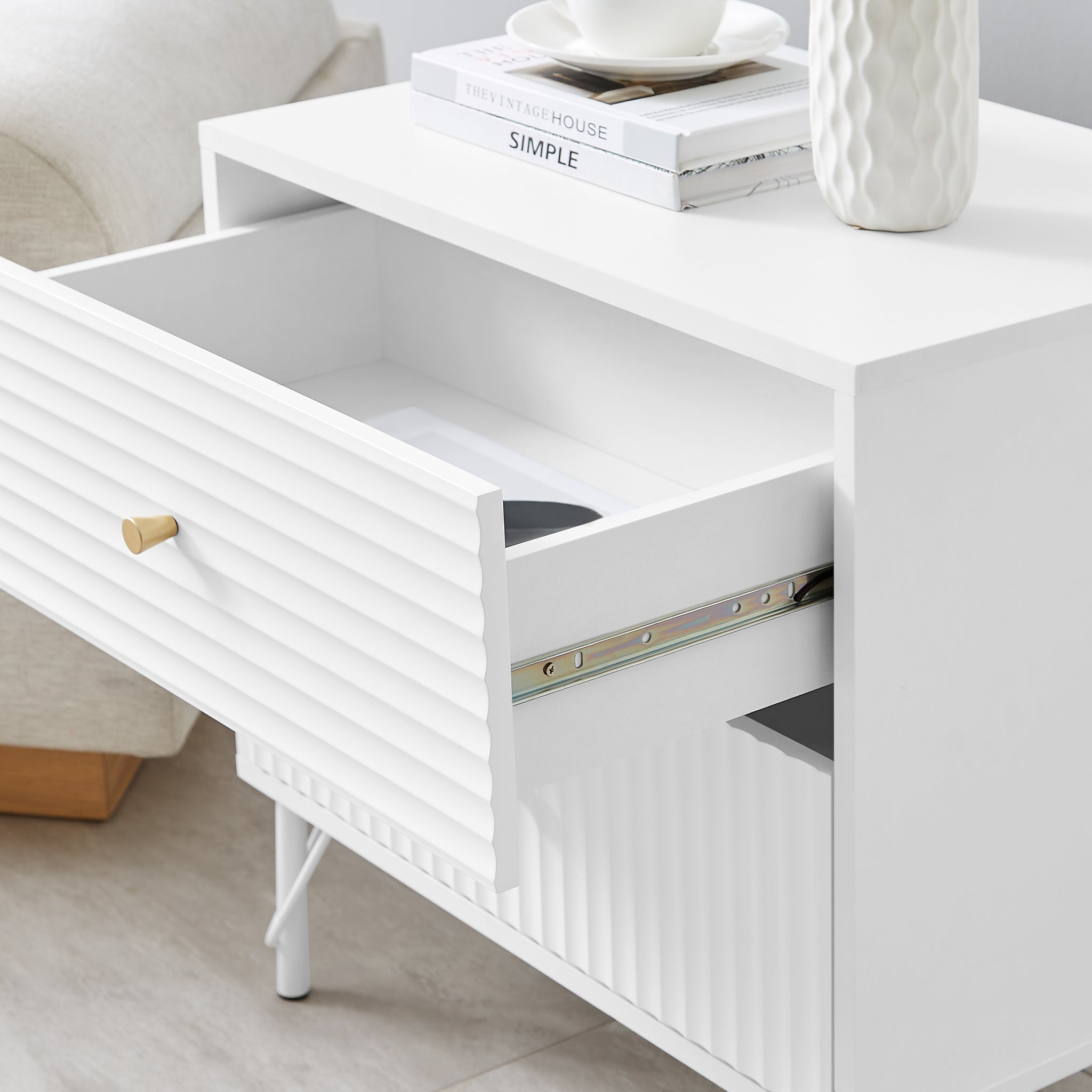 Lisa Wavy Fluted Bedside Table in White 5