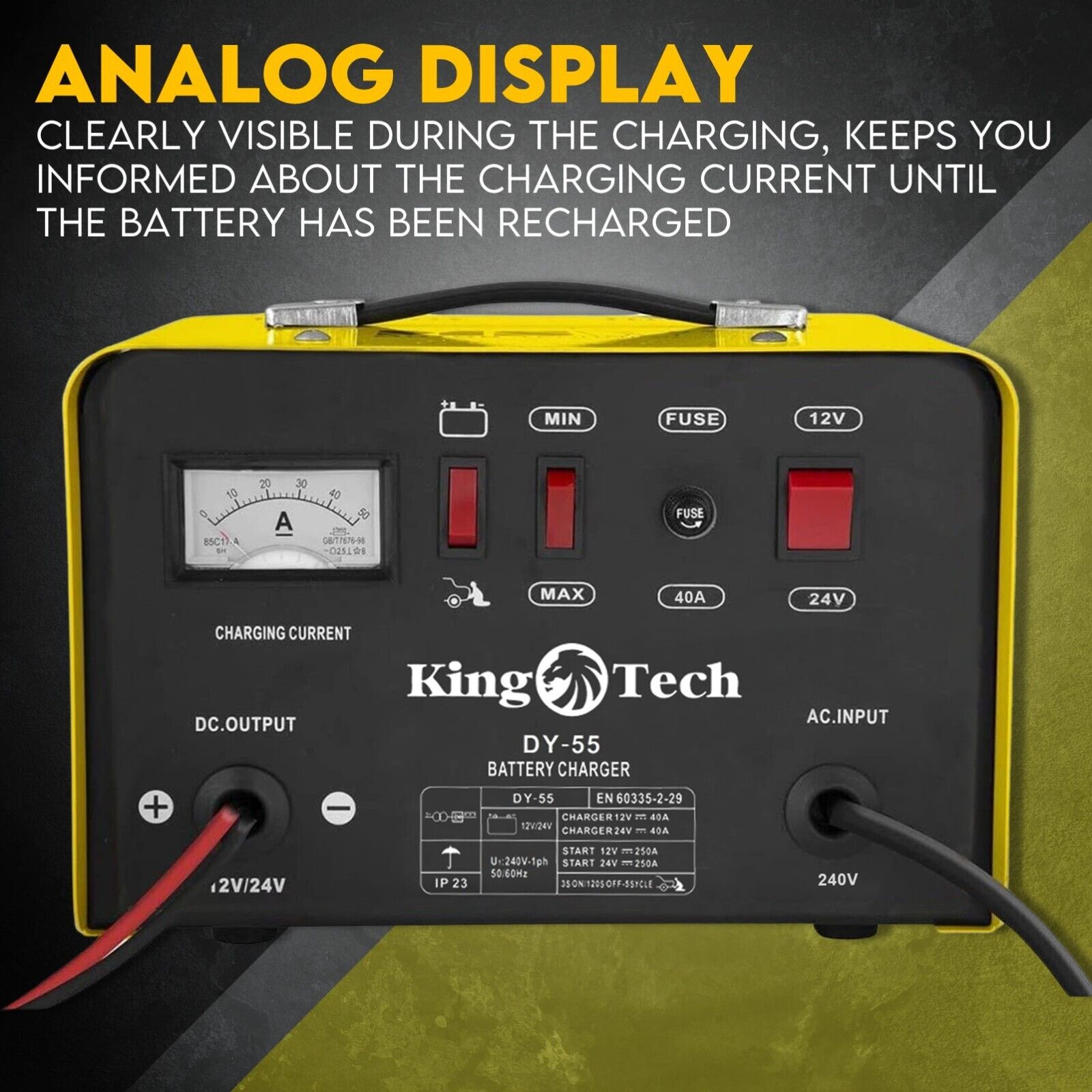 Kingtech 2in1 Battery Charger Jump Starter New Dual Heavy Duty Car Charger 40Amp 3
