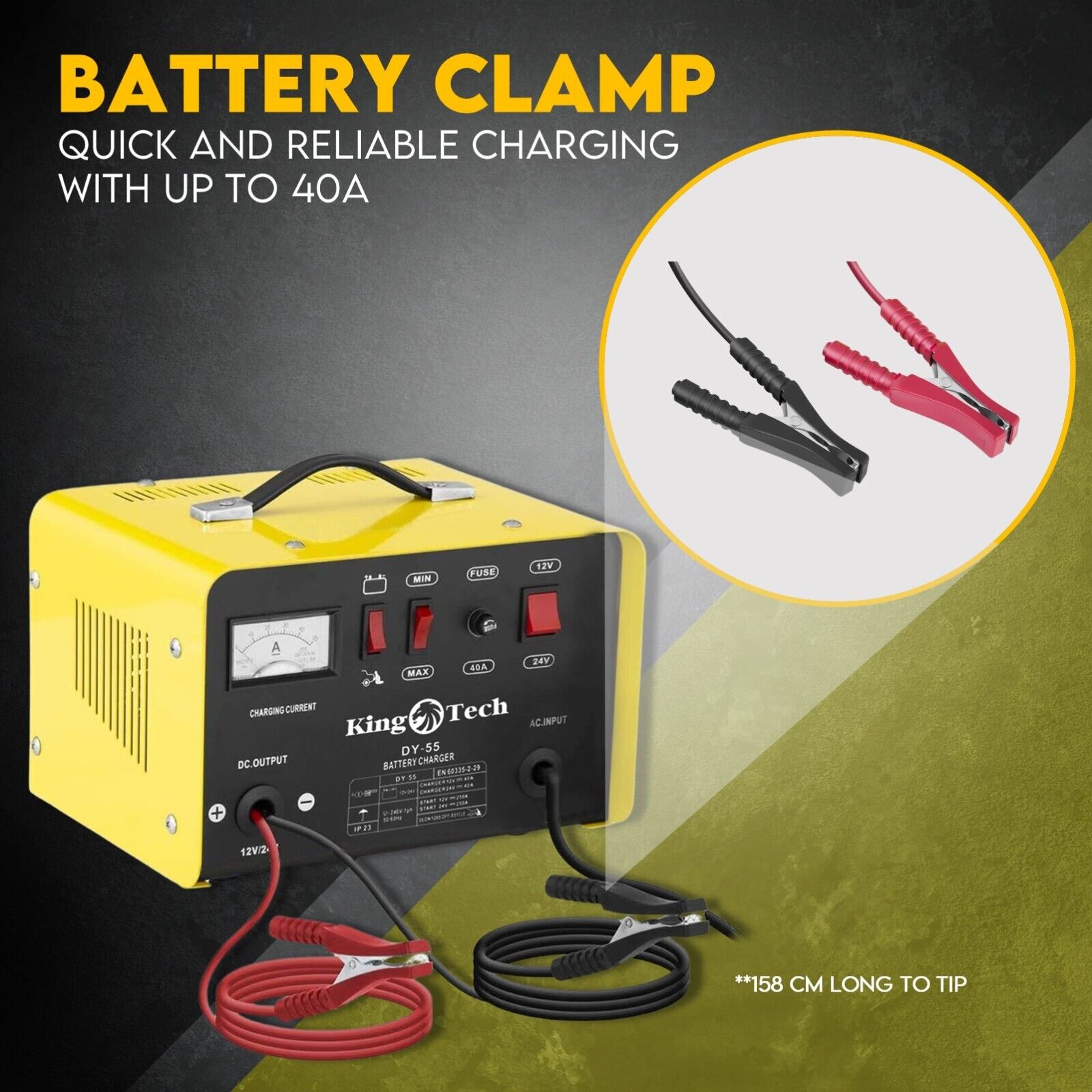 Kingtech 2in1 Battery Charger Jump Starter New Dual Heavy Duty Car Charger 40Amp 4
