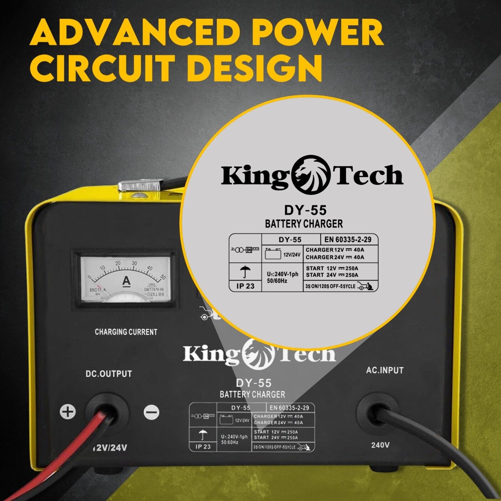 Kingtech 2in1 Battery Charger Jump Starter New Dual Heavy Duty Car Charger 40Amp 5