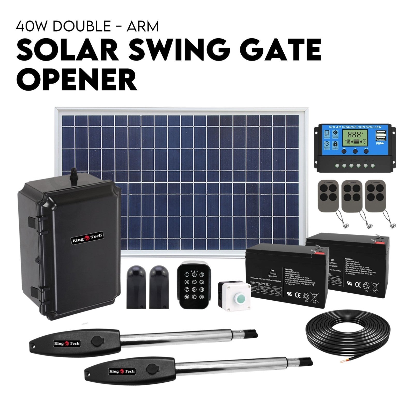 Double Swing Gate Opener Automatic Full Solar Power Kit Remote Control