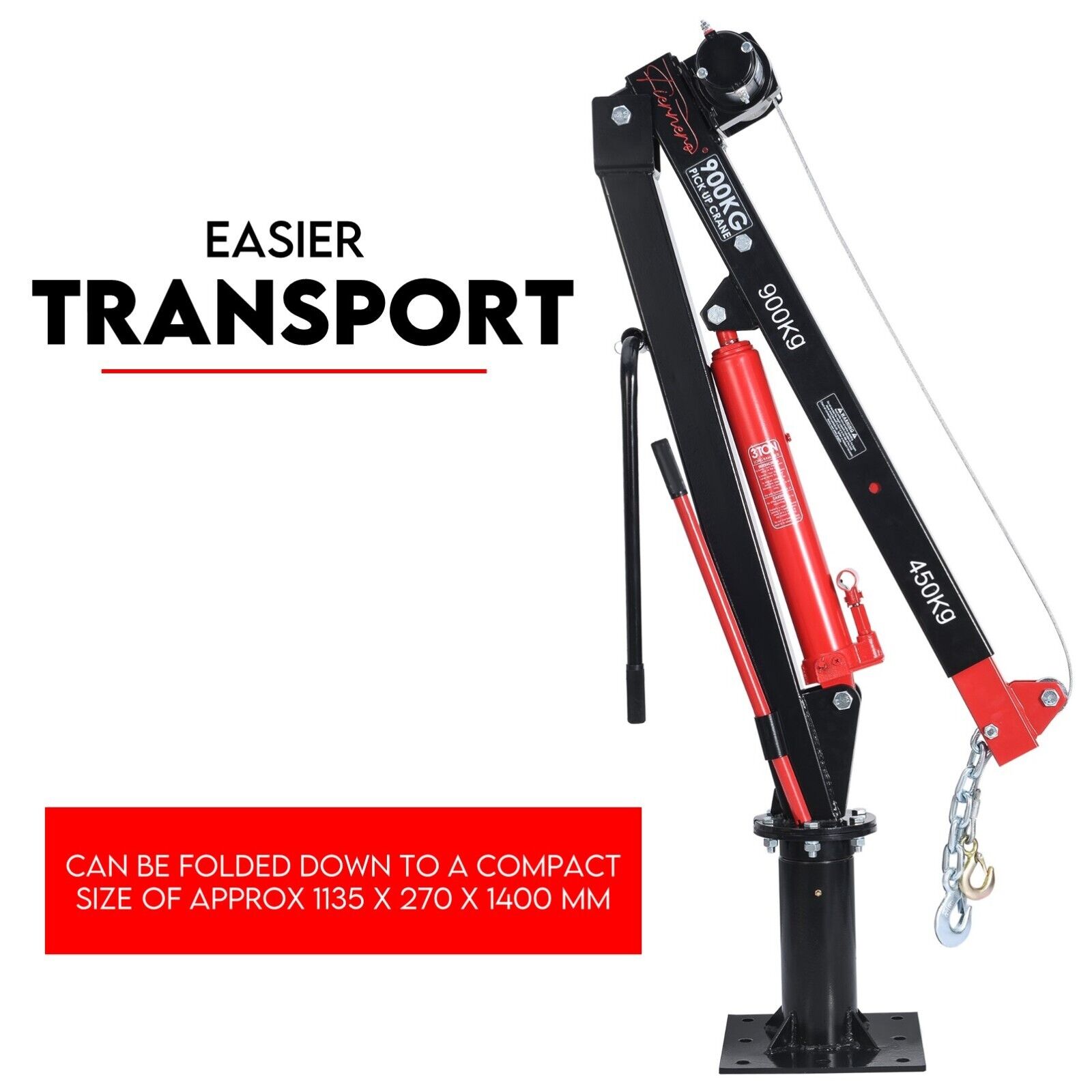 900kg Swivel Hydraulic Crane Hoist 12V Electric Jack 4